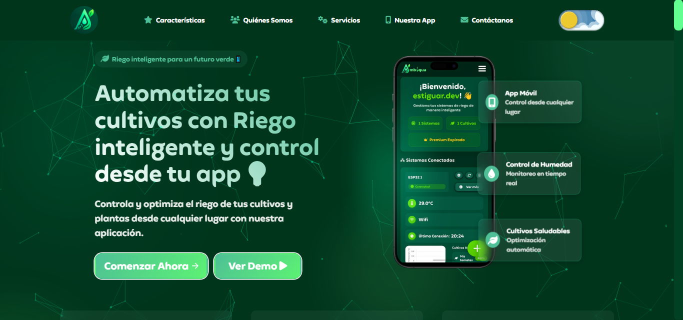 Ambiqua Landing - Página de aterrizaje para riego inteligente