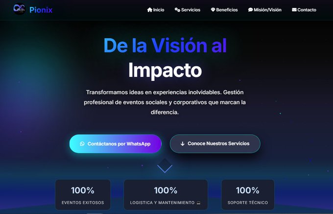 Pionix - Landing page institucional para gestión de eventos y servicios técnicos